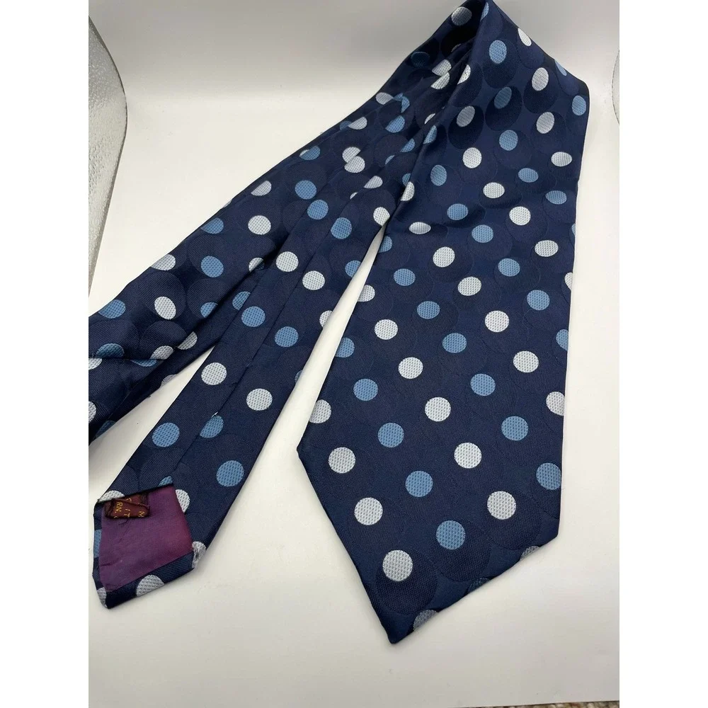 JCPenney Mens Navy Blue Polka Dot Polyester Classic Wide Necktie Blue White